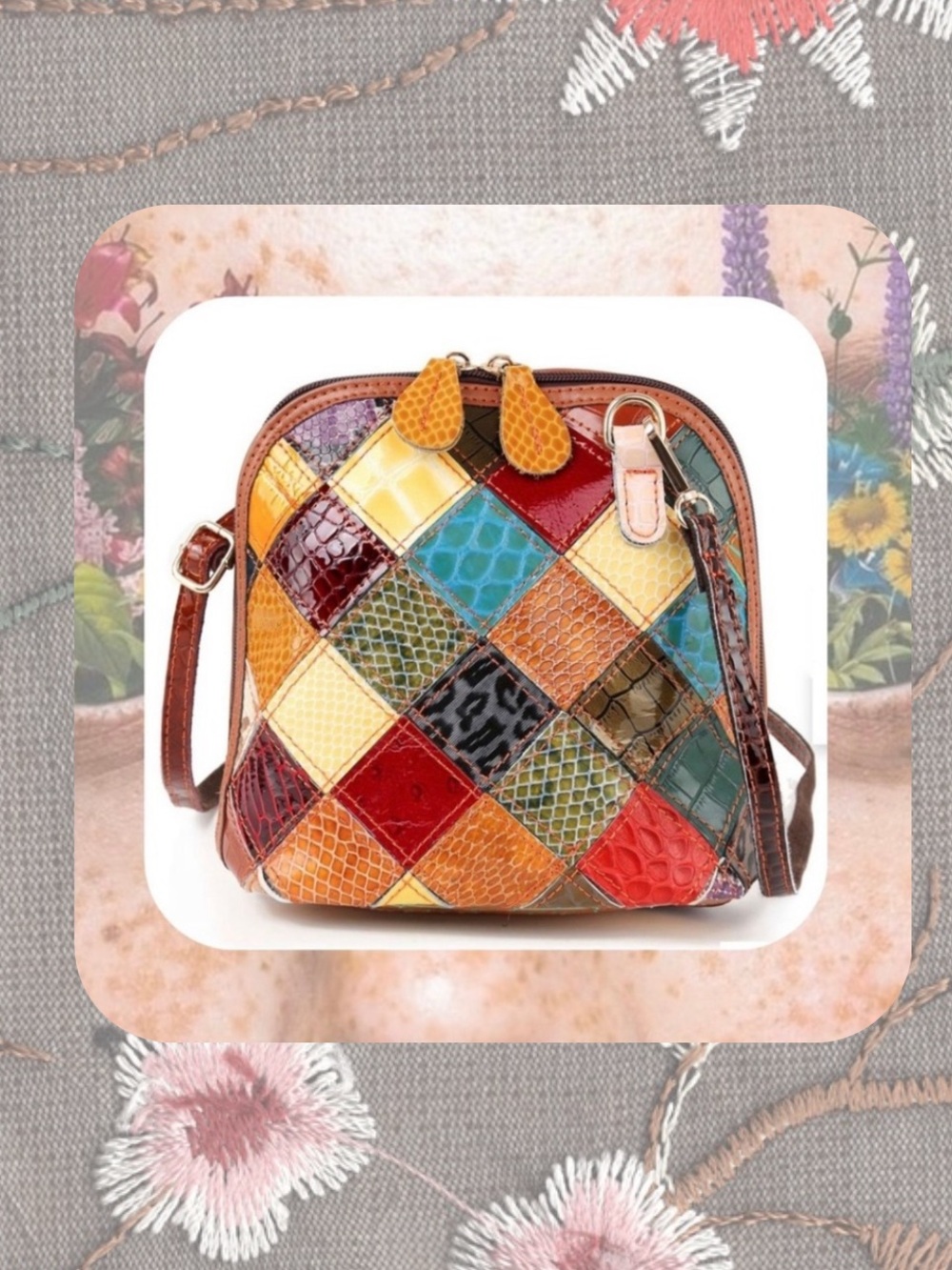 π Multicolor Patchwork Leather Crossbody Bag Adjustable Straps